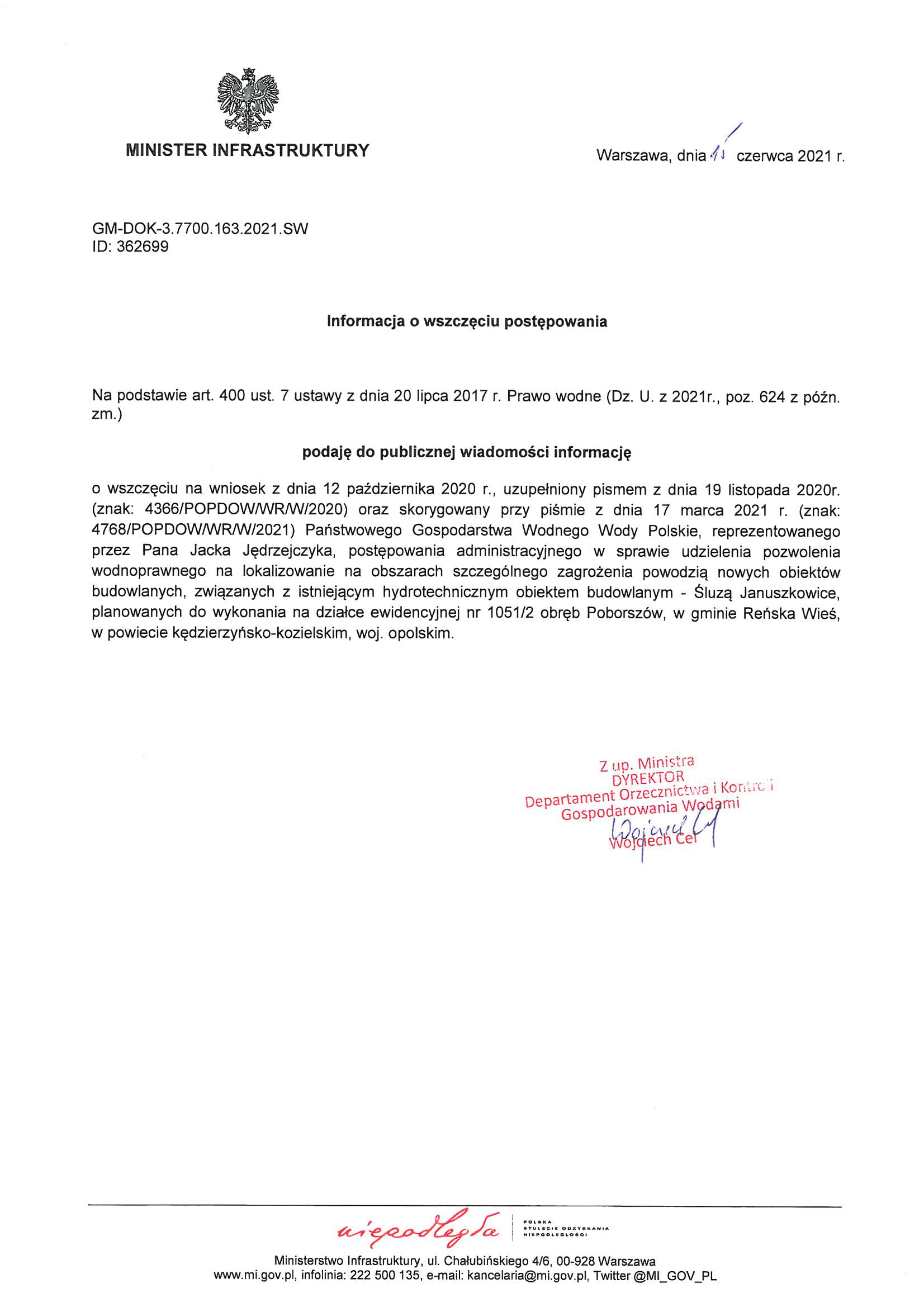 informacja o wszczeciu postepowania  sluza januszkowice-1