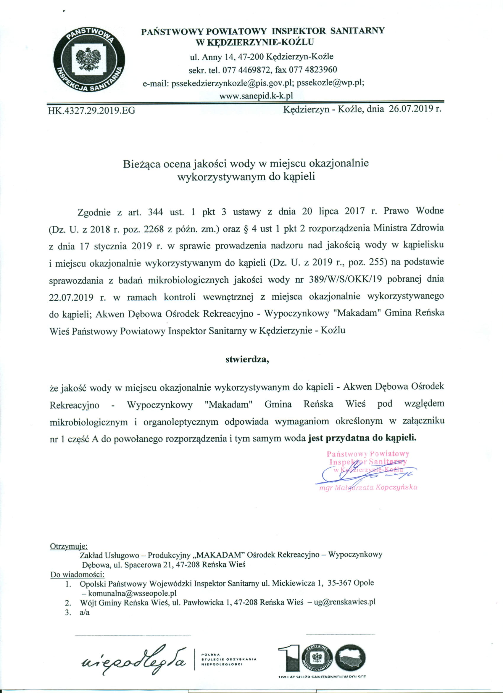 ocena jakoci wody mwdk-1